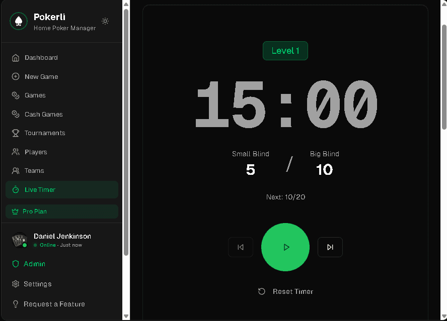 Pokerli Poker Timer Interface